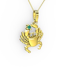 Yengeç Kolye - Kök zümrüt ve beyaz zirkon 8 ayar altın kolye (40 cm altın rolo zincir) #1r0f148