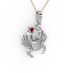 Yengeç Kolye - Garnet ve swarovski 18 ayar beyaz altın kolye (40 cm rose altın rolo zincir) #1ra2jd7