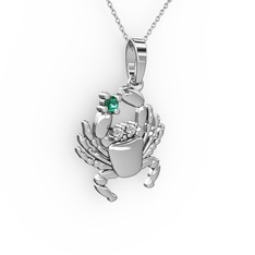 Yengeç Kolye - Yeşil kuvars ve beyaz zirkon 8 ayar beyaz altın kolye (40 cm beyaz altın rolo zincir) #1sgv2er