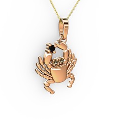 Yengeç Kolye - Siyah zirkon ve dumanlı kuvars 18 ayar rose altın kolye (40 cm altın rolo zincir) #1vgl1b2