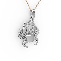 Pırlanta ve swarovski 8 ayar beyaz altın kolye (0.06 karat, 40 cm rose altın rolo zincir)