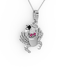 Siyah zirkon ve rodolit garnet 8 ayar beyaz altın kolye (40 cm gümüş rolo zincir)