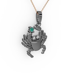 Yengeç Kolye - Kök zümrüt ve swarovski 925 ayar siyah rodyum kaplama gümüş kolye (40 cm rose altın rolo zincir) #1wzy39