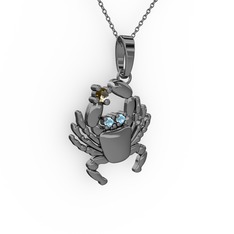 Yengeç Kolye - Dumanlı kuvars ve akuamarin 925 ayar siyah rodyum kaplama gümüş kolye (40 cm gümüş rolo zincir) #1x6dn0r