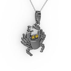 Yengeç Kolye - Pırlanta ve sitrin 925 ayar siyah rodyum kaplama gümüş kolye (0.06 karat, 40 cm gümüş rolo zincir) #1ykcvm9