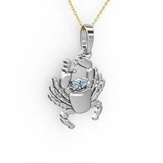 Swarovski ve akuamarin 8 ayar beyaz altın kolye (40 cm altın rolo zincir)