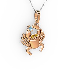 Yengeç Kolye - Akuamarin ve sitrin 925 ayar rose altın kaplama gümüş kolye (40 cm beyaz altın rolo zincir) #1yyy6wx