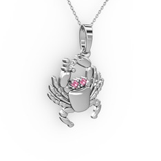 Swarovski ve pembe kuvars 925 ayar gümüş kolye (40 cm gümüş rolo zincir)