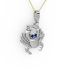 Yengeç Kolye - Swarovski ve lab safir 14 ayar beyaz altın kolye (40 cm altın rolo zincir) #6a6f22