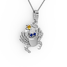 Yengeç Kolye - Sitrin ve lab safir 925 ayar gümüş kolye (40 cm gümüş rolo zincir) #6i3rmm