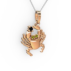 Yengeç Kolye - Siyah zirkon ve peridot 8 ayar rose altın kolye (40 cm gümüş rolo zincir) #7rumzd