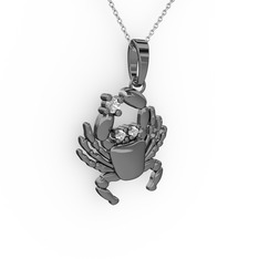 Yengeç Kolye - Beyaz zirkon ve pırlanta 925 ayar siyah rodyum kaplama gümüş kolye (0.03 karat, 40 cm gümüş rolo zincir) #87errm