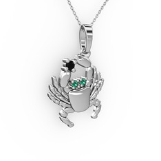 Yengeç Kolye - Siyah zirkon ve yeşil kuvars 18 ayar beyaz altın kolye (40 cm beyaz altın rolo zincir) #ap3hso