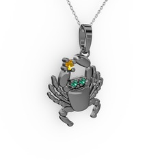 Yengeç Kolye - Sitrin ve yeşil kuvars 925 ayar siyah rodyum kaplama gümüş kolye (40 cm gümüş rolo zincir) #b8xzpb