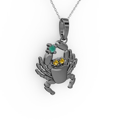 Yengeç Kolye - Kök zümrüt ve sitrin 925 ayar siyah rodyum kaplama gümüş kolye (40 cm gümüş rolo zincir) #ccswwn