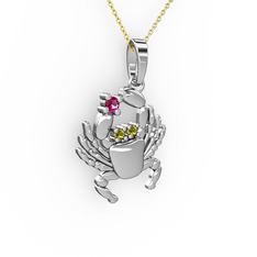 Rodolit garnet ve peridot 8 ayar beyaz altın kolye (40 cm altın rolo zincir)