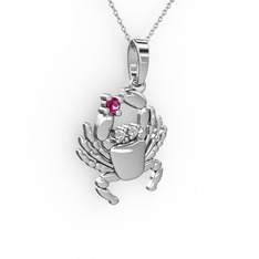 Yengeç Kolye - Rodolit garnet ve swarovski 925 ayar gümüş kolye (40 cm beyaz altın rolo zincir) #cf9h5o