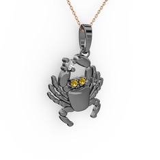 Yengeç Kolye - Pırlanta ve sitrin 925 ayar siyah rodyum kaplama gümüş kolye (0.06 karat, 40 cm rose altın rolo zincir) #eso9dq