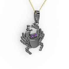 Swarovski ve ametist 925 ayar siyah rodyum kaplama gümüş kolye (40 cm altın rolo zincir)