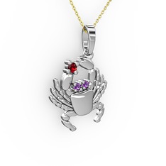 Yengeç Kolye - Garnet ve ametist 8 ayar beyaz altın kolye (40 cm altın rolo zincir) #gqq3we