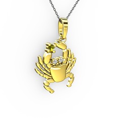 Yengeç Kolye - Peridot ve beyaz zirkon 14 ayar altın kolye (40 cm gümüş rolo zincir) #h7irng