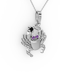 Yengeç Kolye - Siyah zirkon ve ametist 14 ayar beyaz altın kolye (40 cm beyaz altın rolo zincir) #icwkli