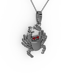 Yengeç Kolye - Pırlanta ve garnet 925 ayar siyah rodyum kaplama gümüş kolye (0.06 karat, 40 cm gümüş rolo zincir) #jant9e