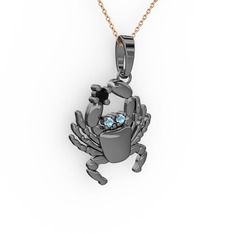 Yengeç Kolye - Siyah zirkon ve akuamarin 925 ayar siyah rodyum kaplama gümüş kolye (40 cm rose altın rolo zincir) #jgqob6
