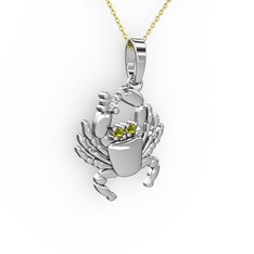 Yengeç Kolye - Swarovski ve peridot 8 ayar beyaz altın kolye (40 cm altın rolo zincir) #li5wvf