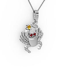 Yengeç Kolye - Sitrin ve garnet 8 ayar beyaz altın kolye (40 cm gümüş rolo zincir) #loo8jn