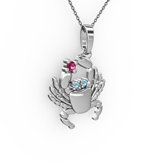 Yengeç Kolye - Rodolit garnet ve akuamarin 18 ayar beyaz altın kolye (40 cm gümüş rolo zincir) #m2ojzu