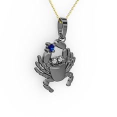 Yengeç Kolye - Lab safir ve beyaz zirkon 925 ayar siyah rodyum kaplama gümüş kolye (40 cm altın rolo zincir) #m5wgso