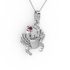 Yengeç Kolye - Kök yakut ve beyaz zirkon 8 ayar beyaz altın kolye (40 cm beyaz altın rolo zincir) #m798fv