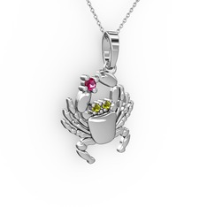 Yengeç Kolye - Rodolit garnet ve peridot 925 ayar gümüş kolye (40 cm beyaz altın rolo zincir) #mj04jh