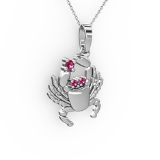 Yengeç Kolye - Rodolit garnet 18 ayar beyaz altın kolye (40 cm gümüş rolo zincir) #ncfeli