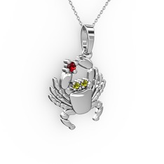 Yengeç Kolye - Garnet ve peridot 18 ayar beyaz altın kolye (40 cm beyaz altın rolo zincir) #ode5l0