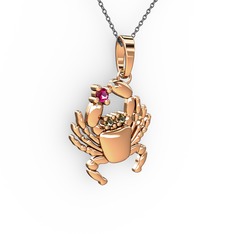 Yengeç Kolye - Rodolit garnet ve dumanlı kuvars 8 ayar rose altın kolye (40 cm gümüş rolo zincir) #p24i0y