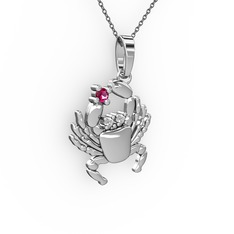 Yengeç Kolye - Rodolit garnet ve beyaz zirkon 14 ayar beyaz altın kolye (40 cm gümüş rolo zincir) #plsznp