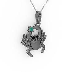 Yengeç Kolye - Kök zümrüt ve siyah zirkon 925 ayar siyah rodyum kaplama gümüş kolye (40 cm beyaz altın rolo zincir) #pyzd3v