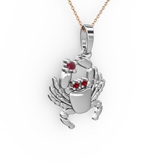 Yengeç Kolye - Kök yakut ve garnet 14 ayar beyaz altın kolye (40 cm rose altın rolo zincir) #qfv8xp