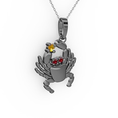 Yengeç Kolye - Sitrin ve garnet 925 ayar siyah rodyum kaplama gümüş kolye (40 cm beyaz altın rolo zincir) #rmikbp