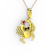 Yengeç Kolye - Rodolit garnet ve siyah zirkon 18 ayar altın kolye (40 cm rose altın rolo zincir) #rotjtr