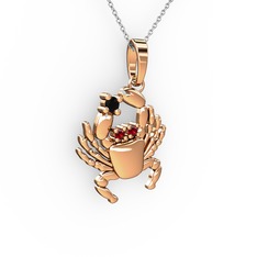 Yengeç Kolye - Siyah zirkon ve garnet 925 ayar rose altın kaplama gümüş kolye (40 cm beyaz altın rolo zincir) #shcwl1