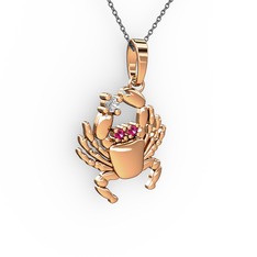 Yengeç Kolye - Pırlanta ve rodolit garnet 925 ayar rose altın kaplama gümüş kolye (0.06 karat, 40 cm gümüş rolo zincir) #w0609n