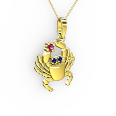 Yengeç Kolye - Rodolit garnet ve lab safir 18 ayar altın kolye (40 cm gümüş rolo zincir) #w3b3nv