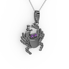 Yengeç Kolye - Swarovski ve ametist 925 ayar siyah rodyum kaplama gümüş kolye (40 cm gümüş rolo zincir) #xb4yps