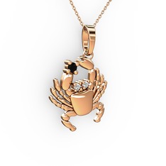 Yengeç Kolye - Siyah zirkon ve pırlanta 14 ayar rose altın kolye (0.03 karat, 40 cm rose altın rolo zincir) #xihxic