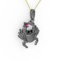 Rodolit garnet ve siyah zirkon 925 ayar siyah rodyum kaplama gümüş kolye (40 cm gümüş rolo zincir)