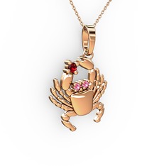 Yengeç Kolye - Garnet ve pembe kuvars 8 ayar rose altın kolye (40 cm rose altın rolo zincir) #zjyycd