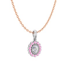 Rayiha Kolye - Swarovski ve pembe kuvars 925 ayar gümüş kolye (40 cm gümüş rolo zincir) #10g5uh5